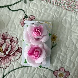 Pink and White Rose Hair Clips